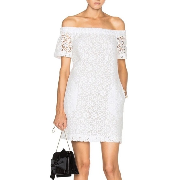 A.L.C. White Ivory Bolen Crochet Lace Off The Shoulder Mini Dress EUC Size 6 - Picture 1 of 12